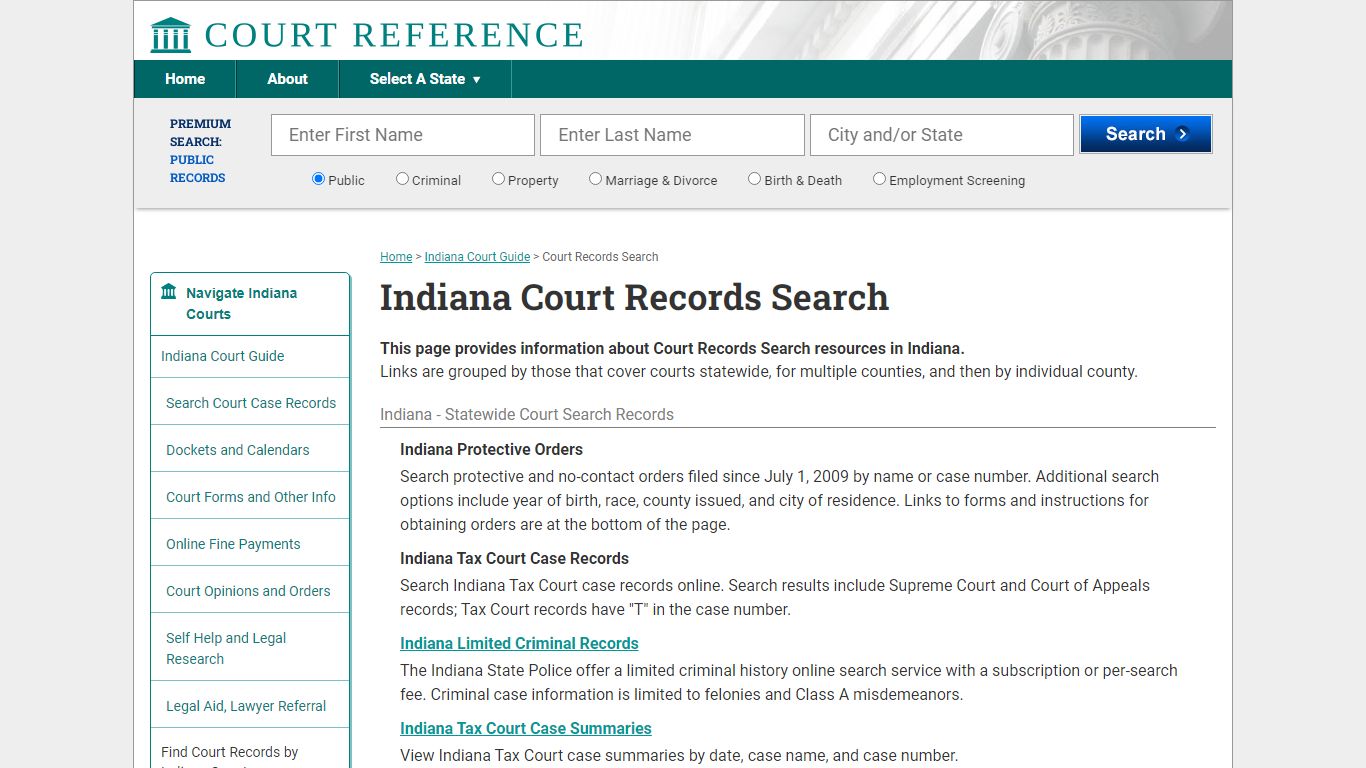 Indiana Court Records Search | CourtReference.com